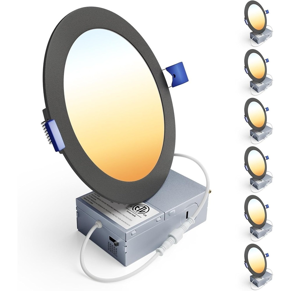 Ensenior 6 In LED Recessed Light Canless Wafer 1200LM 5CCT Dimmable Black 12W